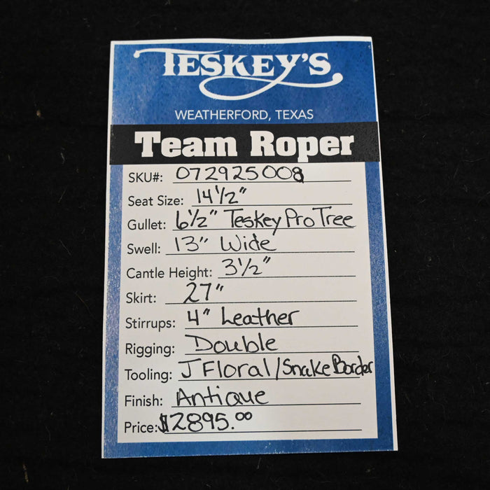 14.5" TESKEY'S TEAM ROPING SADDLE Saddles - New Teskey's Saddlery