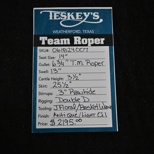 14" TESKEY'S TEAM ROPING SADDLE Saddles - New Teskey's Saddlery