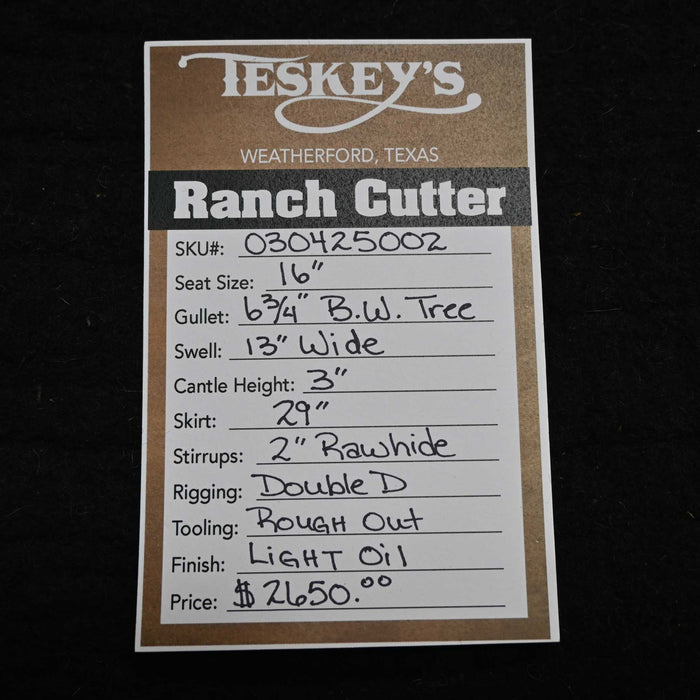 16" TESKEY'S PRO CUTTER RANCH CUTTER SADDLE Saddles - New Teskey's Saddlery
