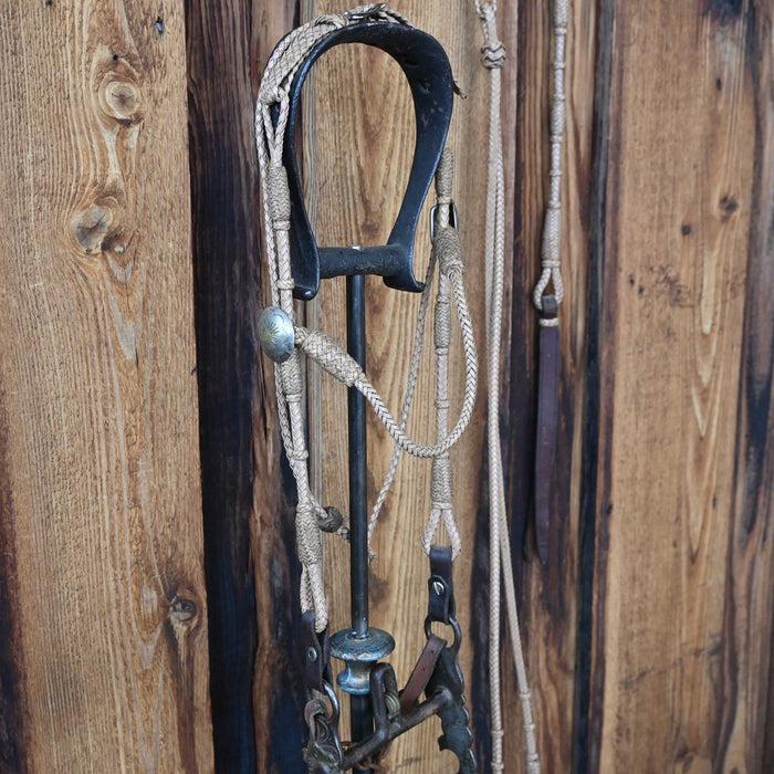 Vintage Braided Leather Bridle Rig w/Silver Plated Flower Conchos & a Kissingbird bit Collectibles Misc