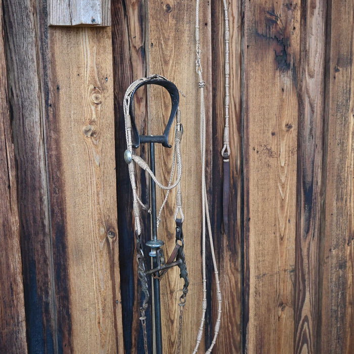 Vintage Braided Leather Bridle Rig w/Silver Plated Flower Conchos & a Kissingbird bit Collectibles Misc