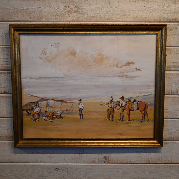 Unsigned Gouche CA 1920's Cowboy Camp Scene