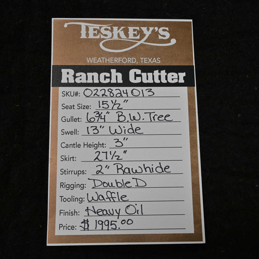 15.5" TESKEY'S RANCH CUTTER SADDLE Saddles - New Teskey's Saddlery
