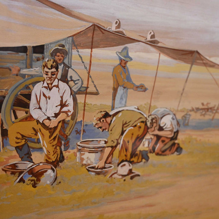Unsigned Gouche CA 1920's Cowboy Camp Scene