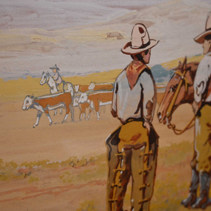 Unsigned Gouche CA 1920's Cowboy Camp Scene