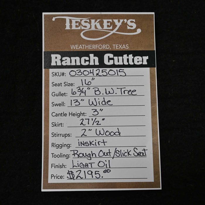 16" TESKEY'S RANCH CUTTER SADDLE Saddles - New Teskey's Saddlery