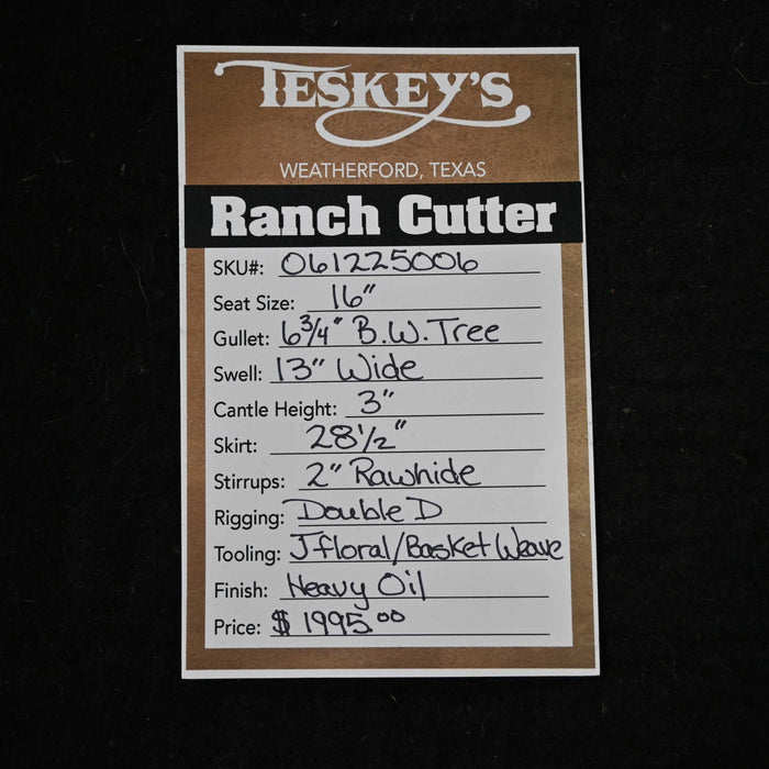 16" TESKEY'S RANCH CUTTER SADDLE Saddles - New Teskey's Saddlery