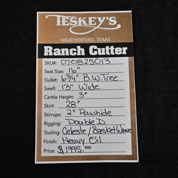 16" TESKEY'S RANCH CUTTER SADDLE Saddles - New Teskey's Saddlery