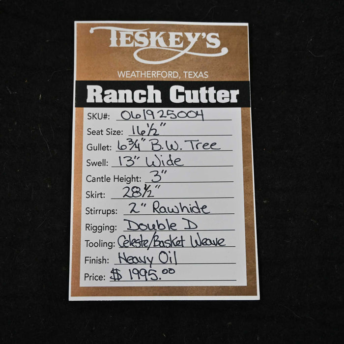 16.5" TESKEY'S RANCH CUTTER SADDLE Saddles - New Teskey's Saddlery