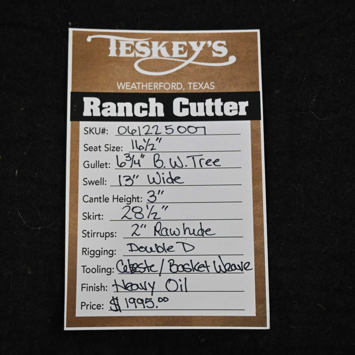 16.5" TESKEY'S RANCH CUTTER SADDLE Saddles - New Teskey's Saddlery