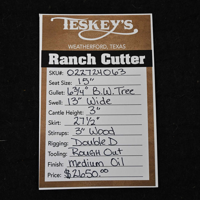 15" TESKEY'S PRO CUTTER RANCH CUTTER SADDLE Saddles - New Teskey's Saddlery