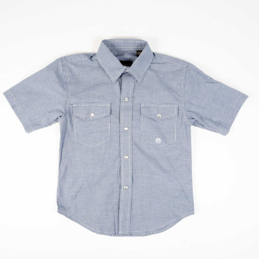 Roper Boy's Amarillo Stretch Navy Minicheck Pearl Snap Shirt KIDS - Boys - Clothing - Shirts - Short Sleeve Shirts Roper Apparel & Footwear