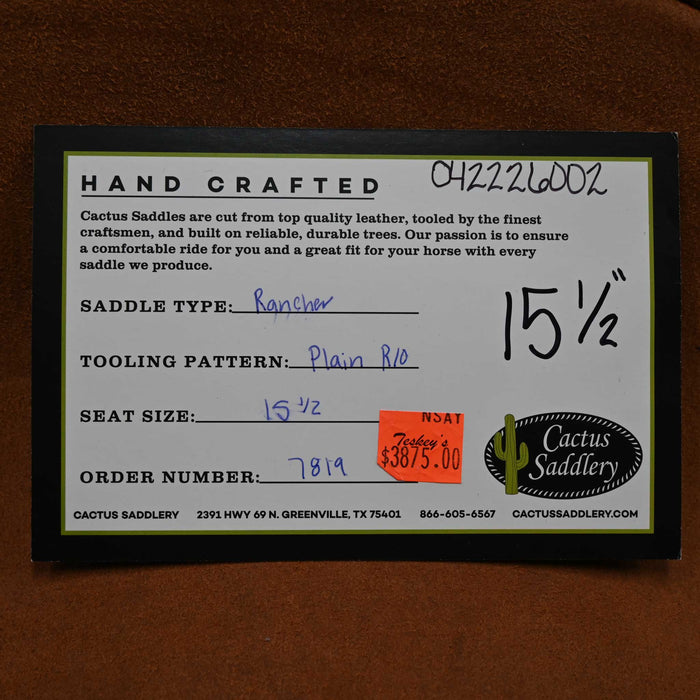 15.5" CACTUS RANCH SADDLE Saddles - New CACTUS SADDLERY