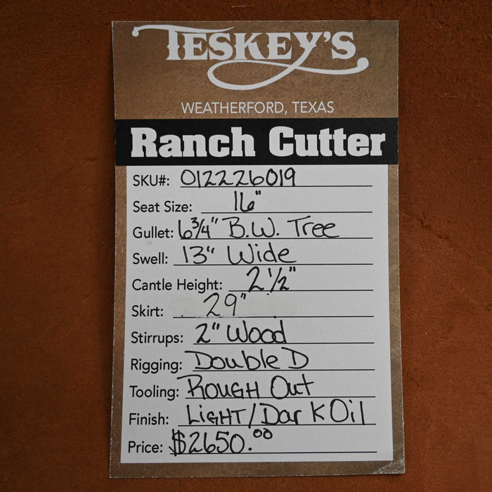 16" TESKEY'S PRO CUTTER RANCH CUTTER SADDLE