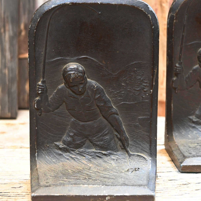 Vintage Heavy Bronze Fly Fishing Bookends