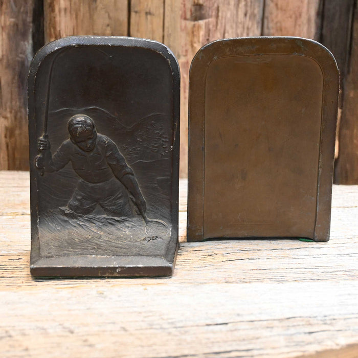 Vintage Heavy Bronze Fly Fishing Bookends