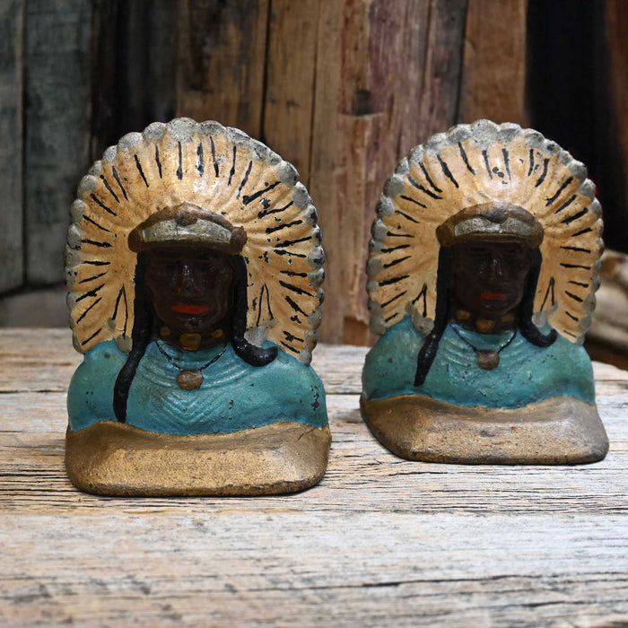 Vintage Cast Iron Indian Chief Bookends