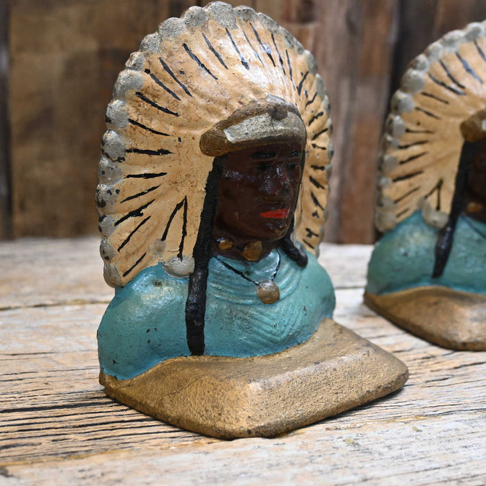 Vintage Cast Iron Indian Chief Bookends