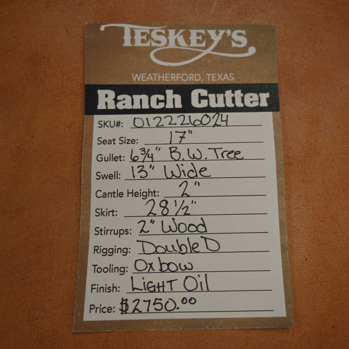 17" TESKEY'S PRO CUTTER RANCH CUTTER SADDLE