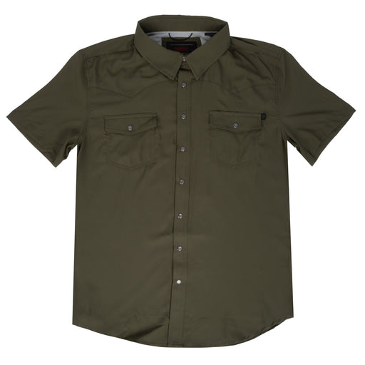 Rock & Roll Denim Men's Tek Pearl Snap Shirt - Olive MEN - Clothing - Shirts - Short Sleeve Panhandle