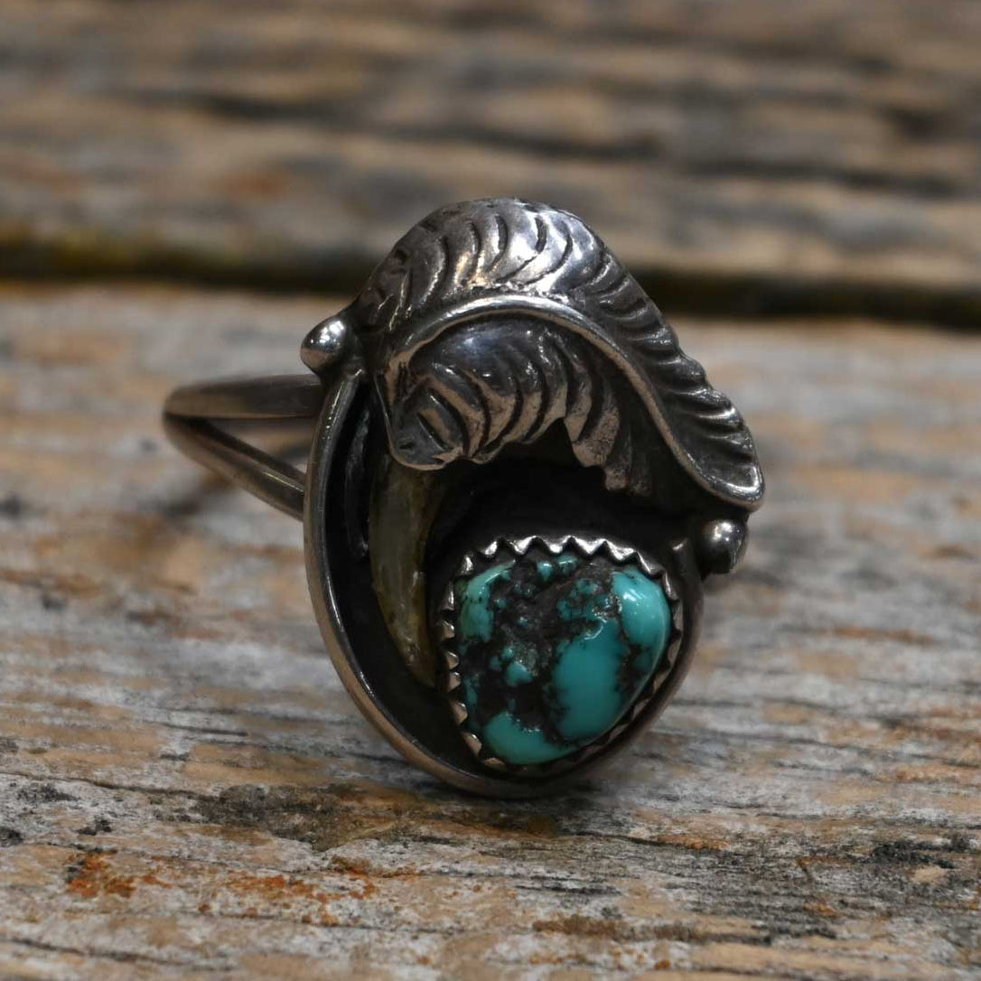 Vintage Sterling Silver Turquoise & Cat Claw Ring WOMEN - Accessories - Jewelry - Rings misc