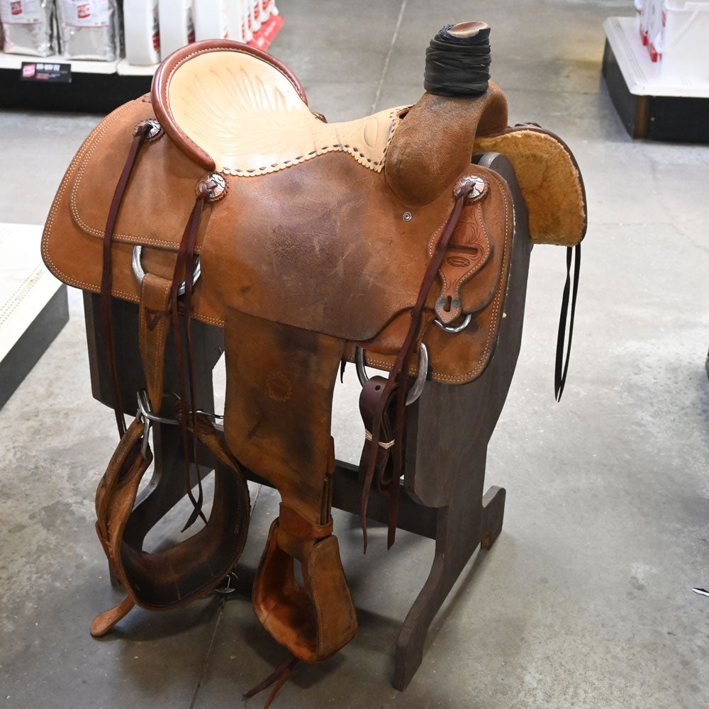 15.5" USED JEFF SMITH ROPING SADDLE Saddles Jeff Smith