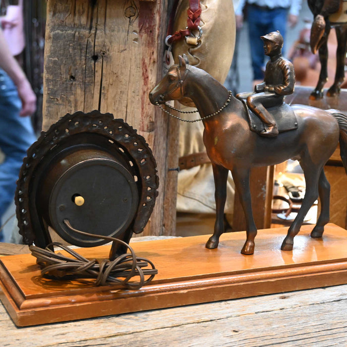 Vintage Race Horse & Jockey w/a Champion Horseshoe Flowers Clock Collectibles Vintage