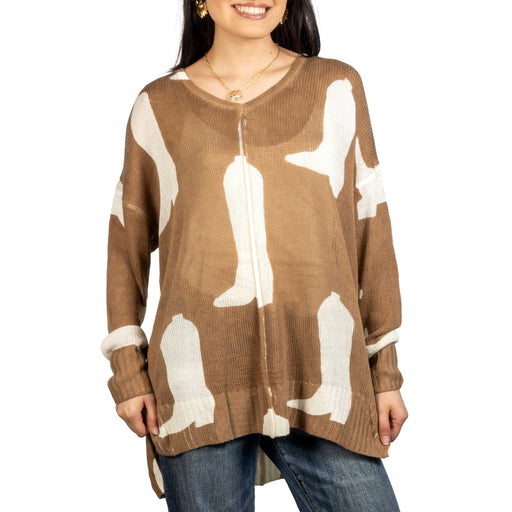 Rock & Roll Denim Women's Boot Print Brown Sweater WOMEN - Clothing - Sweaters & Cardigans Panhandle