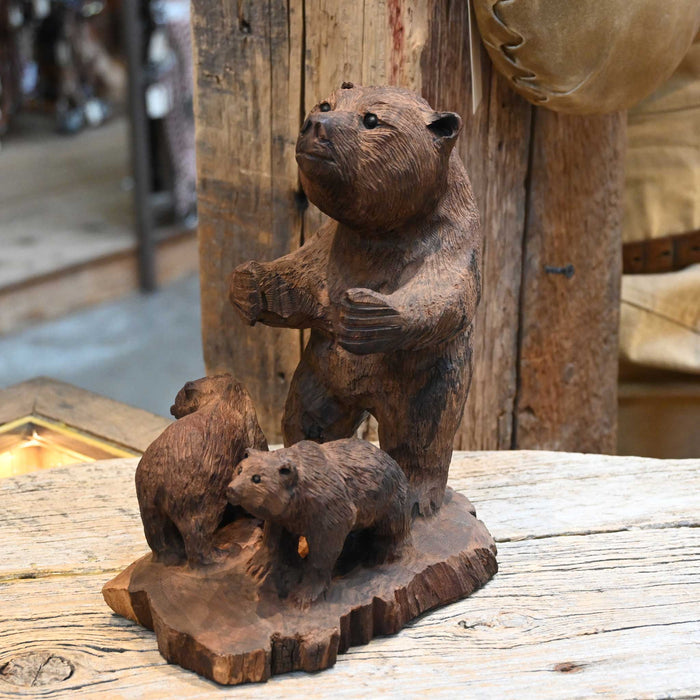 Vintage Ironwood Bear & Cubs Sniffing for Food Collectibles Vintage