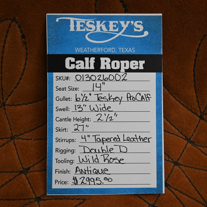 14" TESKEY'S CALF ROPING SADDLE Saddles - New Teskey's Saddlery
