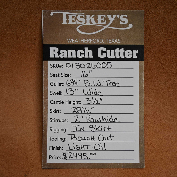 16" TESKEY'S RANCH CUTTER SADDLE Saddles - New Teskey's Saddlery