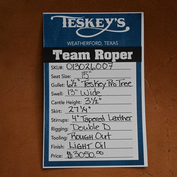 15" TESKEY'S TEAM ROPING SADDLE Saddles - New Teskey's Saddlery