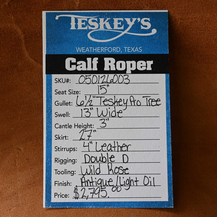 15" TESKEY'S CALF ROPING SADDLE Saddles - New Teskey's Saddlery