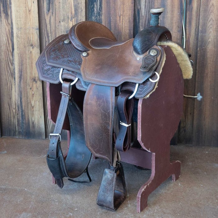 15" USED MIKE'S CUSTOM TEAM ROPING SADDLE