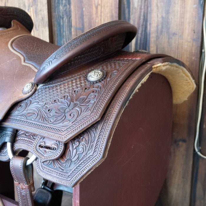15" USED MIKE'S CUSTOM TEAM ROPING SADDLE