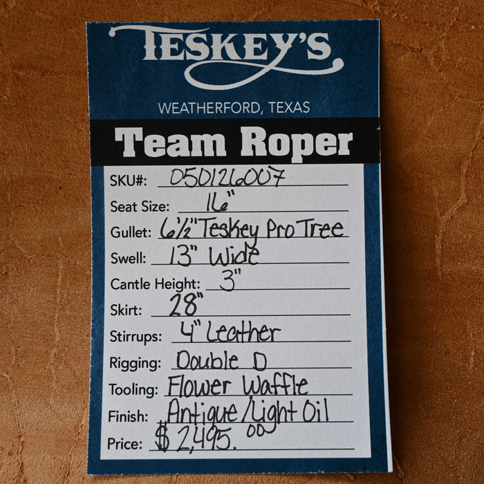 16" TESKEY'S TEAM ROPING SADDLE Saddles - New Teskey's Saddlery