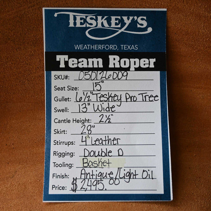 15" TESKEY'S TEAM ROPING SADDLE Saddles - New Teskey's Saddlery