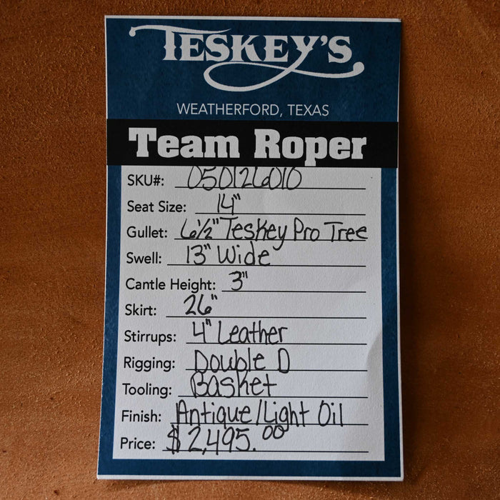 14" TESKEY'S TEAM ROPING SADDLE Saddles - New Teskey's Saddlery