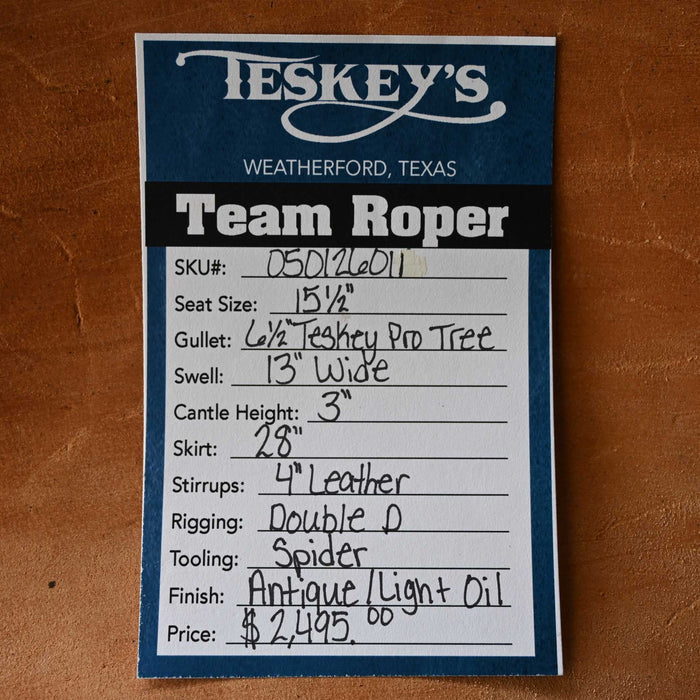 15.5" TESKEY'S TEAM ROPING SADDLE Saddles - New Teskey's Saddlery
