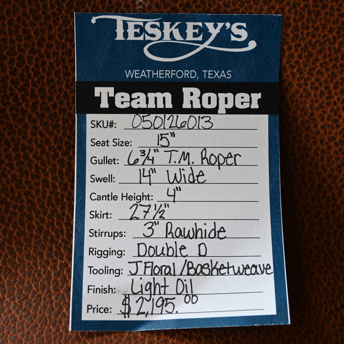 15" TESKEY'S TEAM ROPING SADDLE Saddles - New Teskey's Saddlery