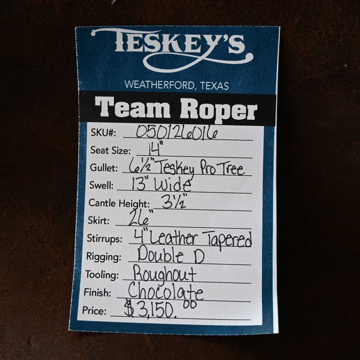 14" TESKEY'S TEAM ROPING SADDLE Saddles - New Teskey's Saddlery