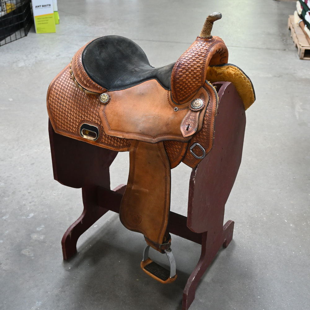 15" USED TEX TAN TALMADGE GREEN BARREL SADDLE