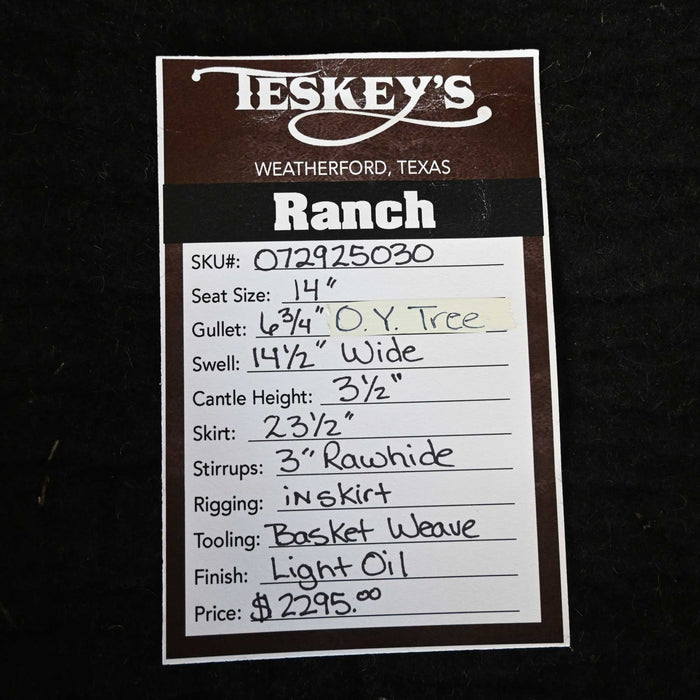 14" TESKEY'S RANCH SADDLE Saddles - New Teskey's Saddlery