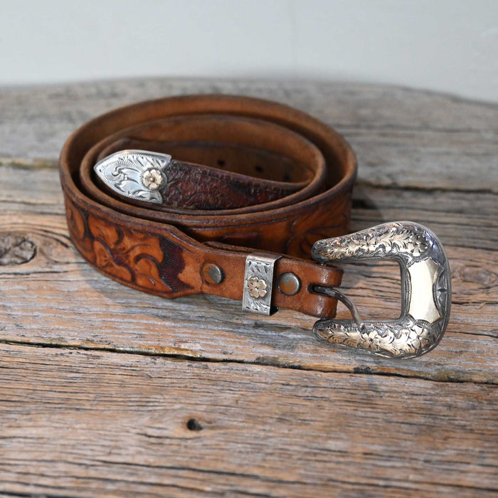 Vintage 36" Belt w/Sterling Silver 3pc. Ranger Belt Buckle Collectibles misc