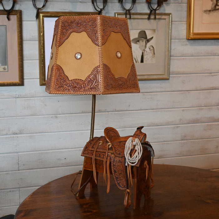John H. Kittleson Tooled Leather Mini Saddle Lamp Collectibles John H. Kittleson