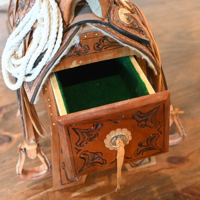 John H. Kittleson Tooled Leather Mini Saddle Lamp Collectibles John H. Kittleson