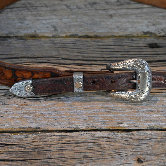 Vintage 36" Belt w/Sterling Silver 3pc. Ranger Belt Buckle Collectibles misc