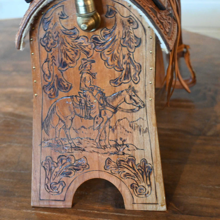 John H. Kittleson Tooled Leather Mini Saddle Lamp Collectibles John H. Kittleson