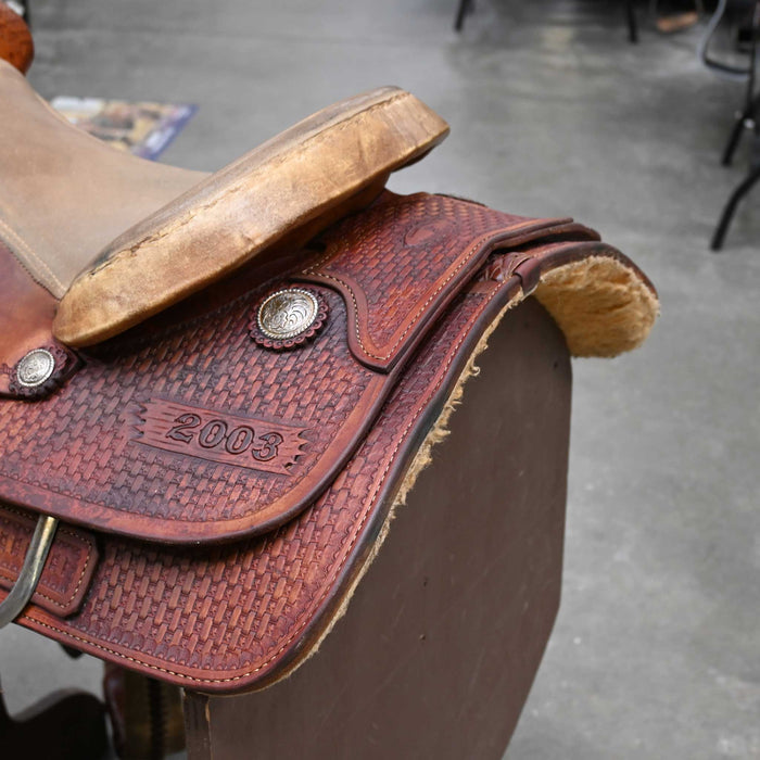 15" USED FELIPE MUNOZ TEAM ROPING SADDLE