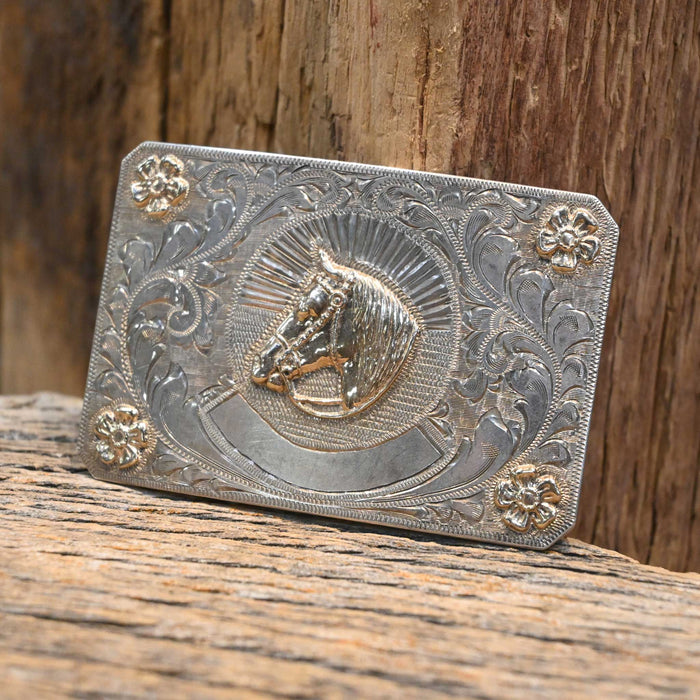 1940's Srour Sterling Silver & 10k Gold Belt Buckle Collectibles Srour